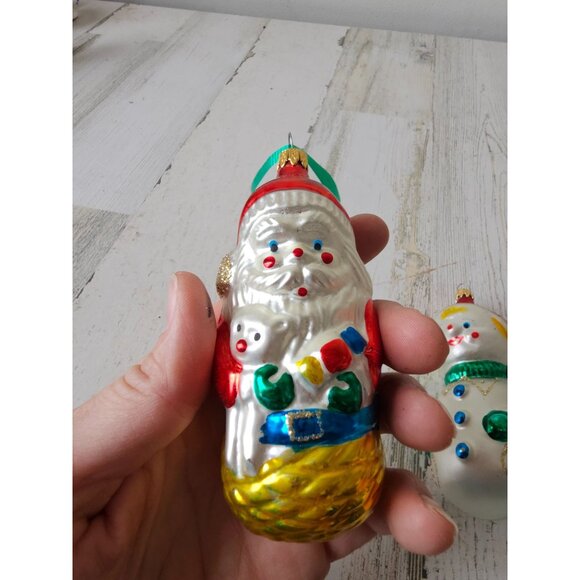 Vintage Columbia snowman Santa glass ornament presents Xmas tree set - Picture 5 of 13